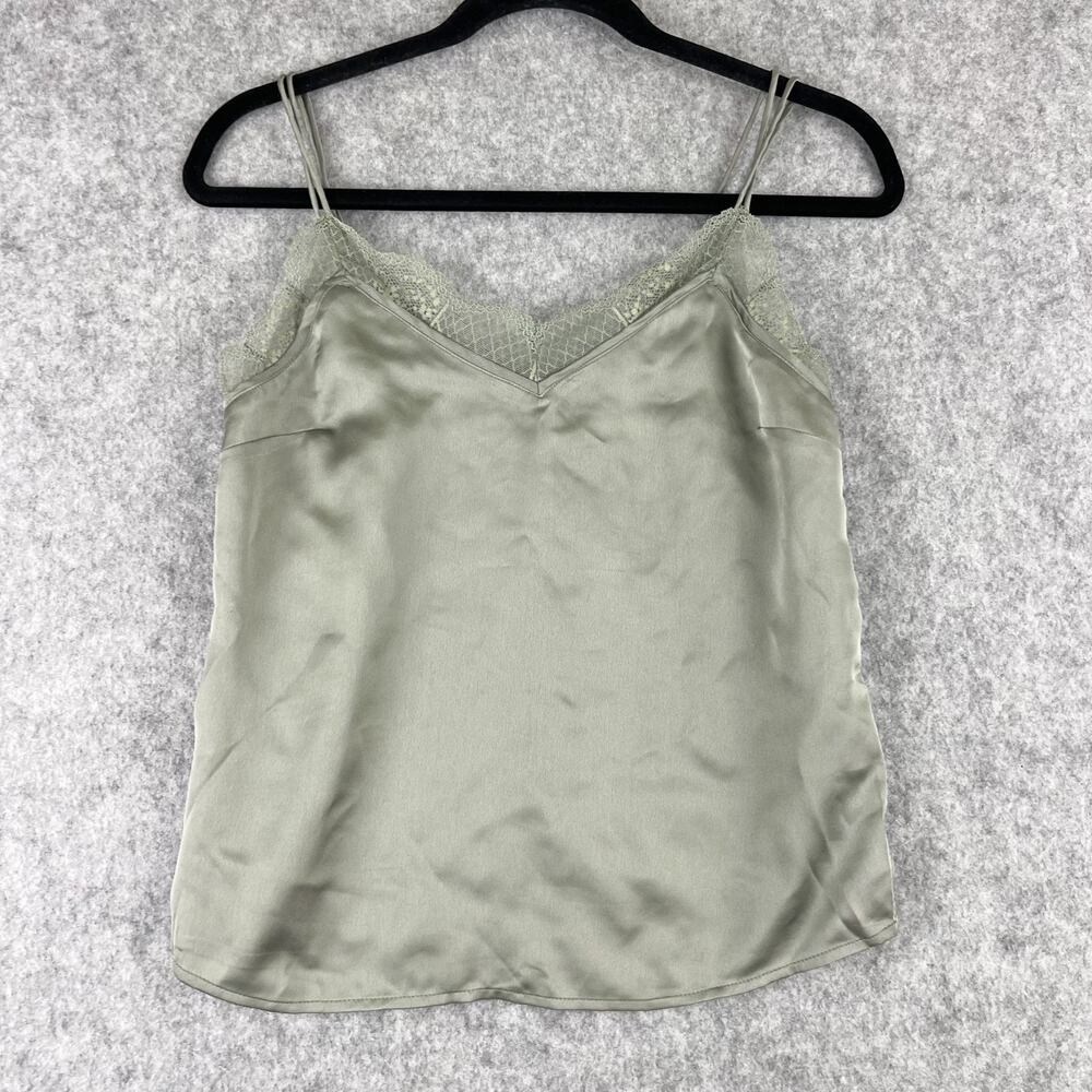 Abercrombie Fitch Satin Lace Cami Tank Top Womens XS Green Delicate Romantic Y2K